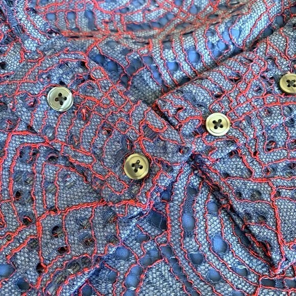 Banana Republic blue top women eyelet lace long sleeve blouse Size S business - Picture 4 of 11